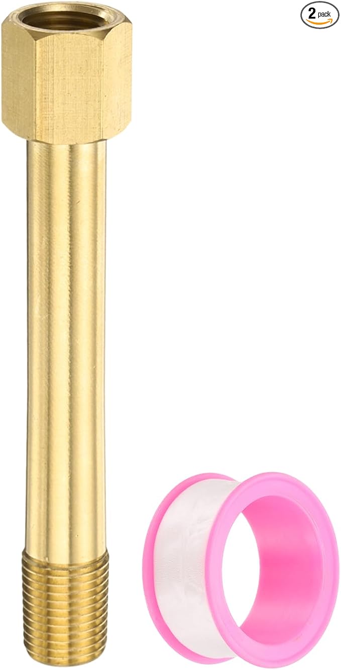 PATIKIL 2 Pack 1/4" g Male x 1/4" g Female Brass Pipe Fittings, Nipple Brass Fitting Extension Pipe Fittings Adapter Connection with Tape 4 Inch / 100mm Length