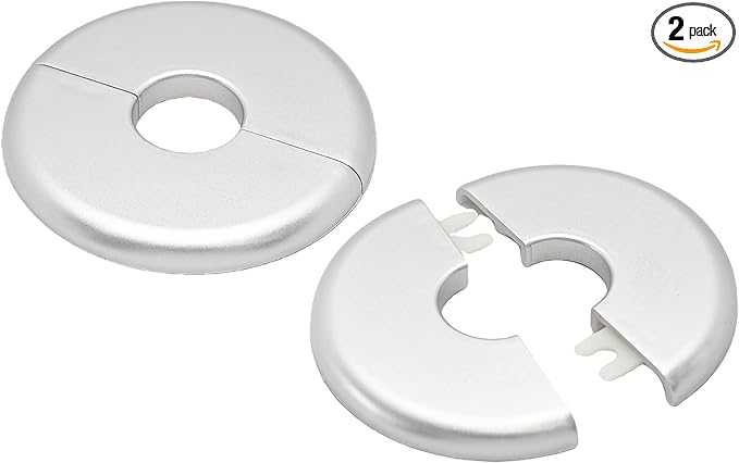 2PCS bociloy 26mm/1" ID Wall Split Flange, Silver ABS Round Self-Adhesive Escutcheon Plate, Wall Hole Decoration Cover, Water Pipe Plate Cover