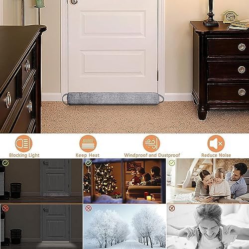 Triangle Under Door Draft Stopper Noise Blocker 34 Inches for Door Bottom Air Seal Insulation and Soundproof, Heavy Duty Weather Guard Snake Stripping, Gray