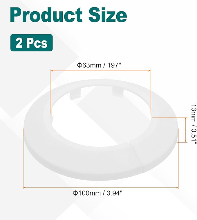 uxcell Escutcheon Plate, 2Pcs 63mm - Fit 2.37" Outer Diameter Split Pipe Flange Water Pipe Cover Collar Decoration, PP Plastic Plumbing Cover Plates (White)