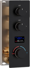 Concealed Mount Brass Shower Valve, Digital Temperature Display, Flow Control Mixing Valve, 2 Function, Matte Black