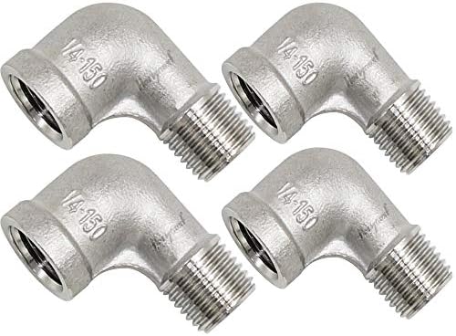 1/4'' NPT Stainless Steel Elbow Fitting, 90 Degree Elbow, 4 Pc