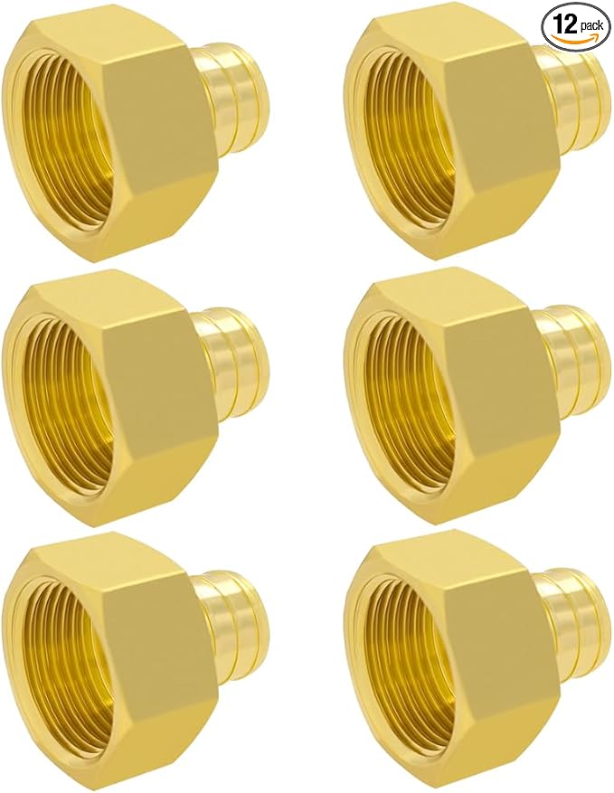Hooshing 12PCS 3/4 inch Pex Female Adapter PEX 3/4" to 3/4" NPT Female Thread Adapter Brass Crimp Fittings