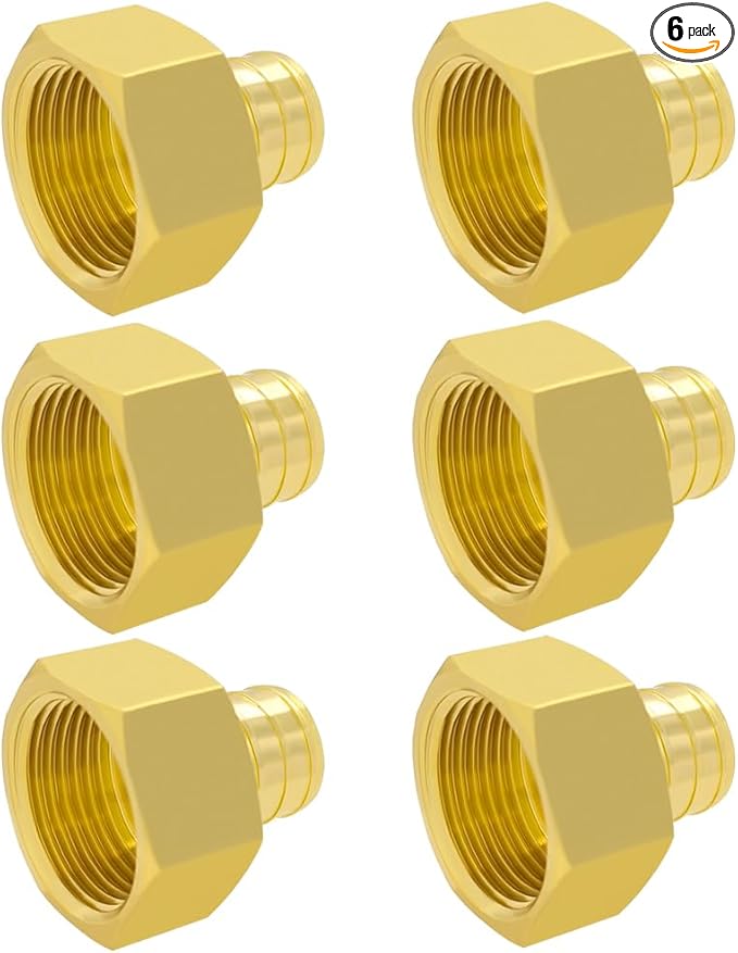 Hooshing 3/4 inch Pex Female Adapter PEX 3/4" to 3/4" NPT Female Thread Adapter Brass Crimp Fittings, 6 Pack