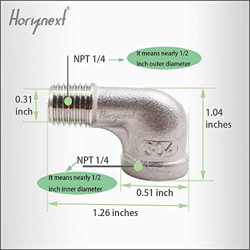 1/4'' NPT Stainless Steel Elbow Fitting, 90 Degree Elbow, 2 Pc
