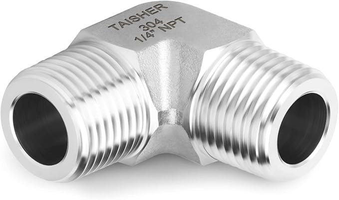 TAISHER 2PCS 304 Stainless Steel 90 Degree Barstock Street Elbow, 1/4" NPT Male Pipe to 1/4" NPT Male 304 Stainless Pipe Fitting