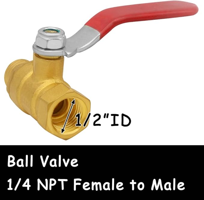 2PCS Brass 1/4 Inch NPT Ball Valve and Air Connect, 1/4" NPT Male to Female Shut-off Valve with 1/4" NPT Male Industrial Air Hose Quick Plug for Air Compressor Pneumatic Coupler Fitting Adapter