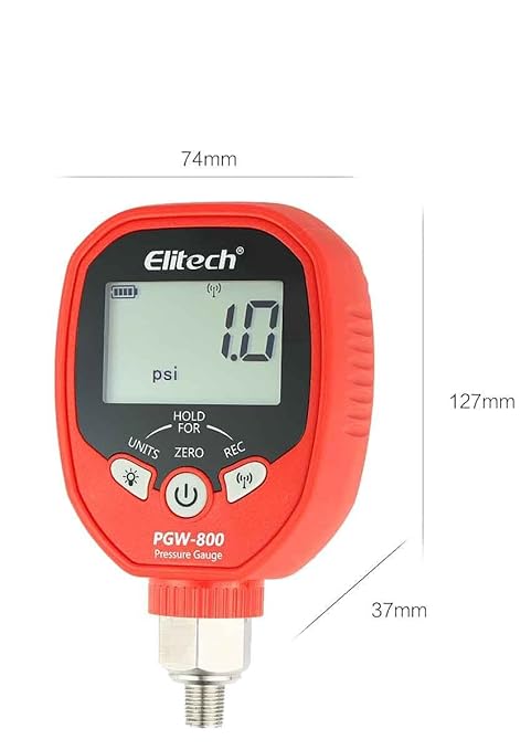 Elitech PGW-800 Wireless Digital High Pressure Gauge HVAC IP65 Waterproof -14.5~800 PSI 1/8'' NPT