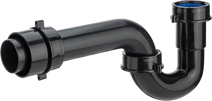 (1 Pack) Yariwiz Black P Trap 1 1/2 Inch for Bathroom Kitchen Sink Drain Pipe Tubular Kit with Black Threaded Adapter and Blue TPE Washer KSD-001B