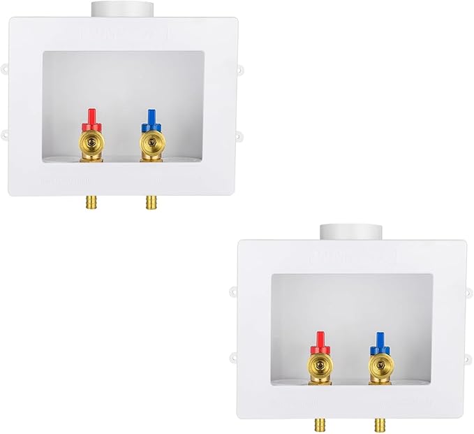 (Pack of 2) Niikappu Washing Machine Outlet Box, 1/2 Inch Pex Crimp Inlet x 3/4 Inch MHT Outlet Connection, Washer Box with Double Drains