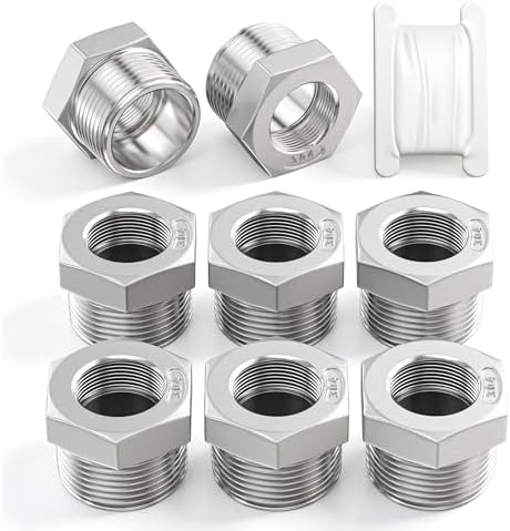 TAISHER 8PCS 304 Stainless Steel Reducer Hex Bushing, 3/4" NPT Male x 1/2" NPT Female, Reducing Pipe Adapter Fitting