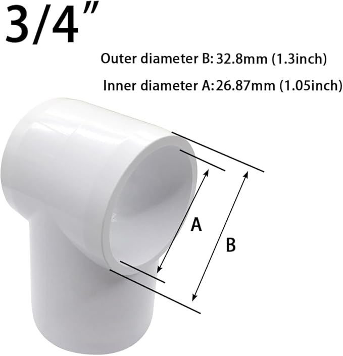 3/4“ Slip Tee PVC Fitting, Furniture Grade PVC DIY Connector for Building Furniture Greenhouse Shed Pipe Fittings Tent Connection (Pack of 8)