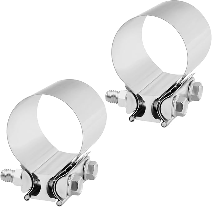 T304 Stainless Steel 2'' Inch Exhaust Clamp,2 Inch Butt Joint Exhaust Seal Band Clamp Sleeve Coupler Universal For Exhaust System 2PCS Polished