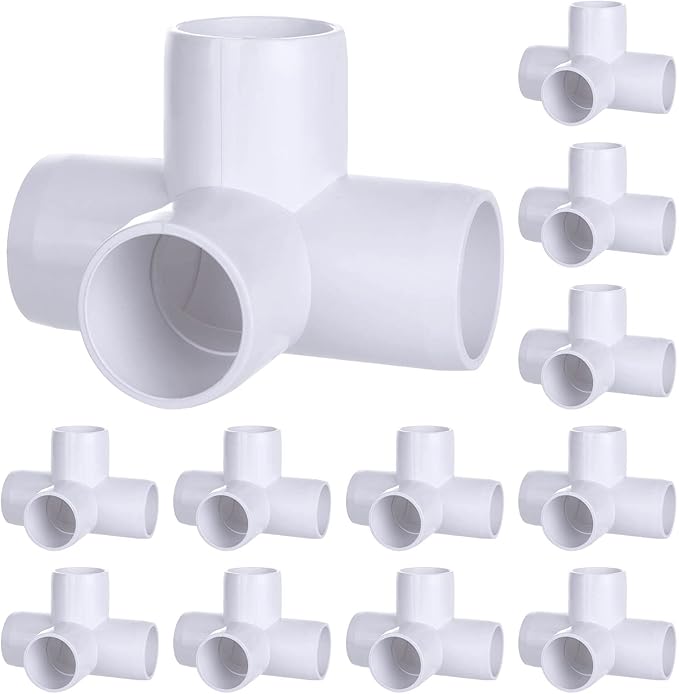 12 PCS 1 Inch PVC Fittings - 4 Way Pipe Fittings Tee Corner Connector Fitting, PVC Furniture Joint Corner Fitting for Building Furniture Greenhouse Shed Pipe Fittings Tent Connection