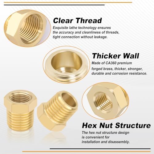 KOOTANS 4pcs Heavy Duty 1/4 NPT Male Thread to 1/8 NPT Female Thread Brass Reducer Hex Bushing Brass Fitting Pipe Hose Tube Adapter Convert