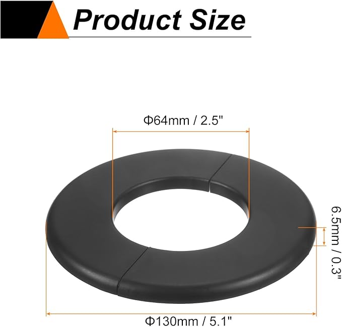 HARFINGTON 4pcs Wall Split Flange 64mm/2.5" Self-Adhesive Plumbing Cover Plates ABS Plastic Round Escutcheon Plate Buckle Design for Water Pipe Bathroom Kitchen Decoration, Black