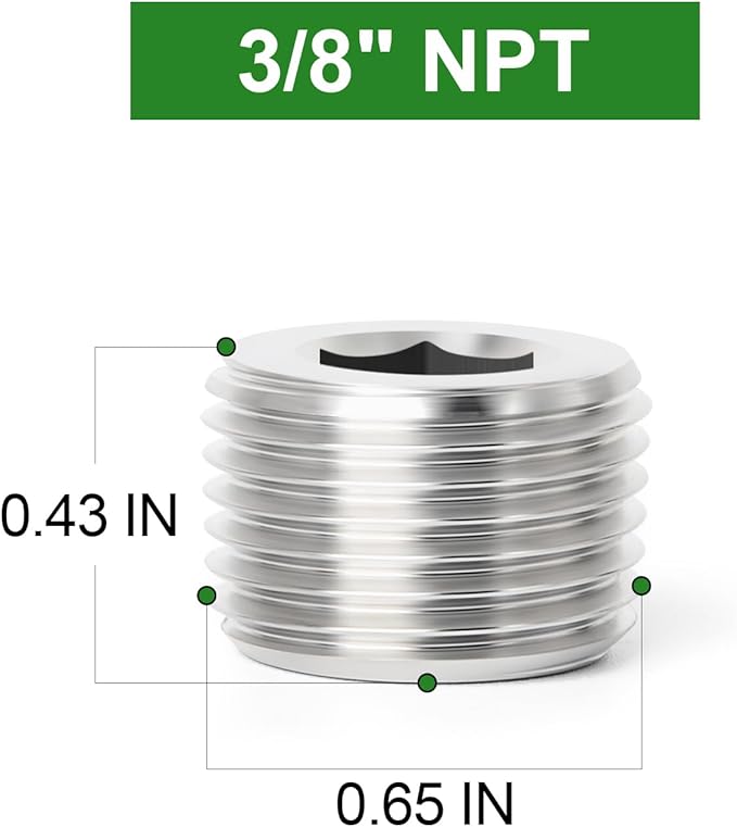 TAISHER 20PCS 304 Stainless Steel Internal Hex Thread Socket Pipe Plug Fitting 3/8" NPT Male