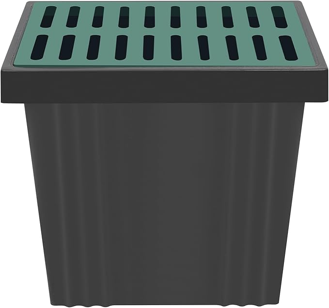 Drainage Catch Basin Kit - 22-Gal Catch Basin with Grate and Debris Basket, Composite Resin Yard Drain for Lawn, Downspout, and Driveway, Easy-Install Drain Box, 25.5 X 17.7 X 23.6in (Black Green)