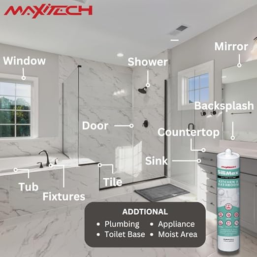 Kitchen & Bathroom Silicone Caulk– Clear Silicone Sealant Waterproof for Sinks, Tubs, Shower Seal & Toilet Seal – Crack-Proof, Quick-Dry Formula Silicone Caulking, 9.5 oz (1 Pack, 1, Count)