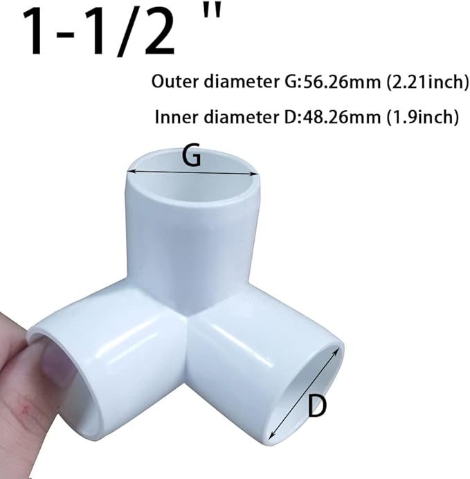 1-1/2“ Tee PVC Fitting 3 Way Elbow Connector, Furniture Grade 90 Degree Elbow Side Outlet, PVC Corner Fittings for Building Furniture Greenhouse Shed Pipe Fittings Tent Connection (Pack of 8)