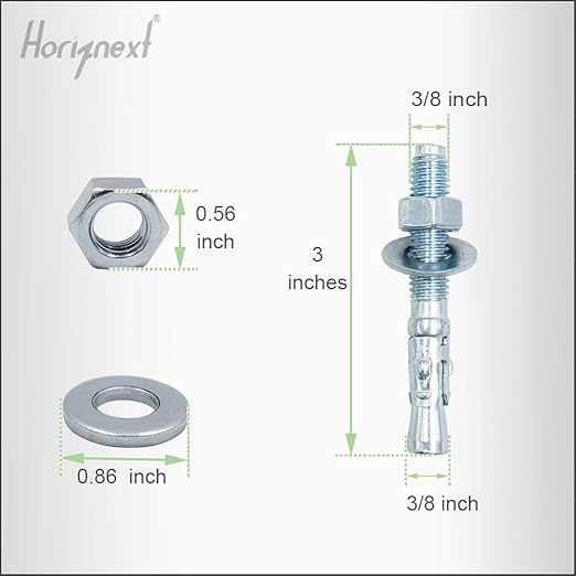 3/8" x 3" Wedge Anchor, for Cement and Concrete only, zinc-Plated Carbon Steel Screws and lag Bolts （ 100 pcs