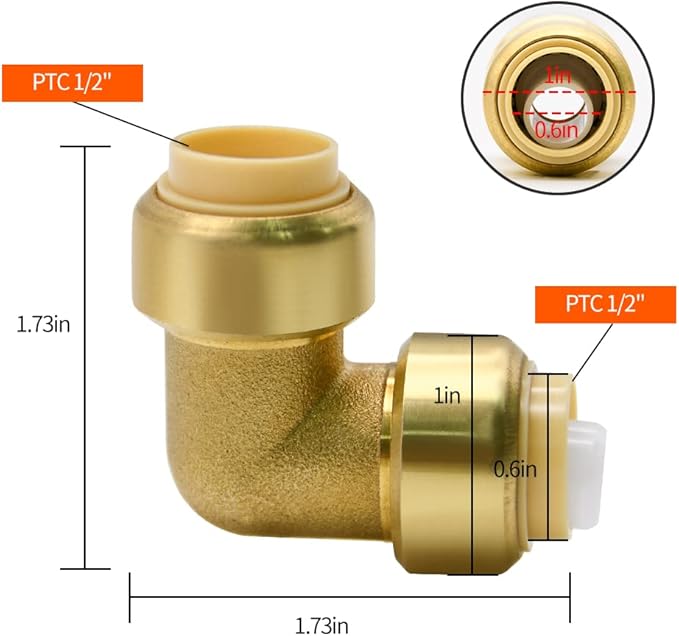 12 Pack Push-to-Connect Plumbing Fittings, 1/2" Pushfit Elbow Fittings with Disconnect Clip for Copper, PEX, CPVC Pipe