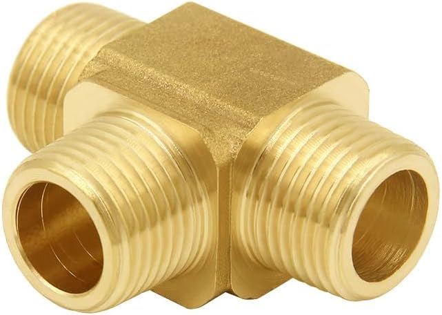 Joywayus 2PCS Brass Pipe Fitting Barstock Tee 3 Way NPT 3/8" Male x 3/8" Male x 3/8" Male Hose Fitting