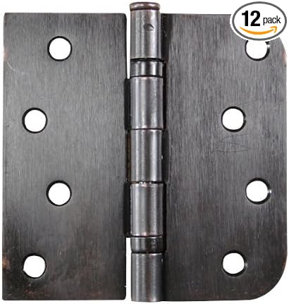 Hinge Outlet 4 Inch with 5/8 Inch Square Radius Ball Bearing Door Hinges, Heavy-Duty Steel, Removable Pin (Oil Rubbed Bronze, 12 Pack)