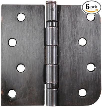 Hinge Outlet 4 Inch with 5/8 Inch Square Radius Ball Bearing Door Hinges, Heavy-Duty Steel, Removable Pin (Oil Rubbed Bronze, 6 Pack)