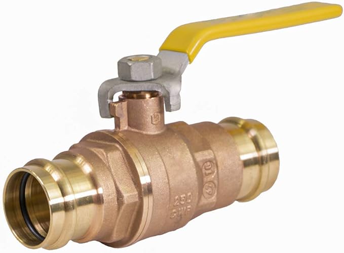 Midline Valve 1 Inch Press Ball Valve with Double-O-Ring, Full Port Press Ball Valve with 1" Connections, Brass Finish