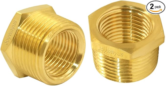 Joywayus Brass Reducing Hex Bushing 1" NPT Male to 3/4" NPT Female Pipe Fitting Reducer Adapter(Pack of 2)