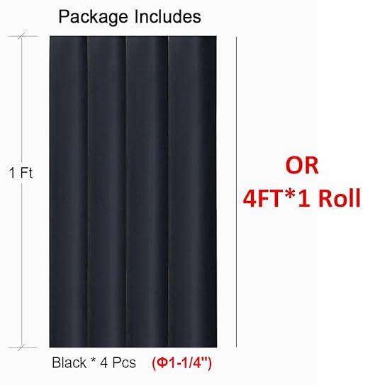 4 FT Diameter 1-1/4 Inch 1.25 in 3:1 Heat Shrink Tubing Dual Wall Adhesive Lined Marine Grade Electrical Cable Heat-Shrink Insulation Wrap Tube Black