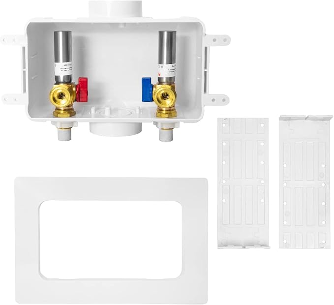 EFIELD Premium Washing Machine (Laundry) Outlet Box with Center Drain, 1/2 inch Inlet CPVC x 3/4 inch MHT with Stainless Steel Water Hammer Arrestor,(WM022)