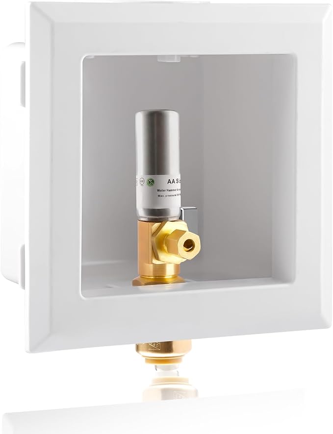 Ice Maker OutLet Box With Stainless Steel Water Hammer Arrestor,1/2 Inch Push-Fit Inlet x 1/4 Inch OD Compression Outlet,1/4 Turn Ball Vavle Outlet Box For Refrigerator,Water Dispenser
