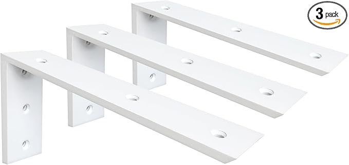 WINKER Countertop Support Bracket 3 Pack Heavy Duty 3/8" Thick Hidden L Shelf Bracket 12" x 6" x 2.5" Metal Corbels for Quartz/Granite/Wood/Concrete/Laminate Countertops, White