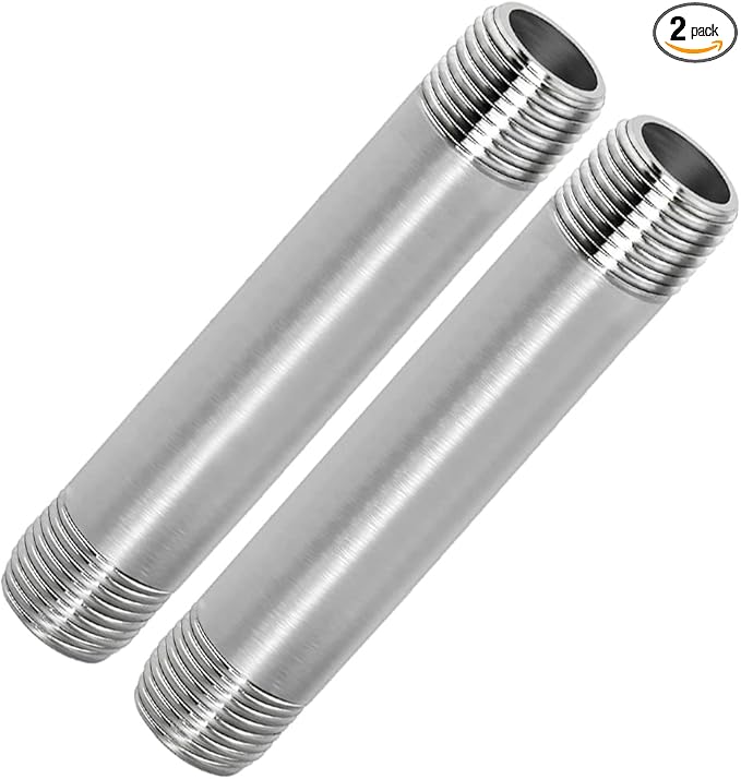 304 Stainless Steel Nipple Pipe Fitting 1/2" NPT X 1/2" NPT Male Thread Cast Pipe Fittings 6" 150mm Length (pack of 2)