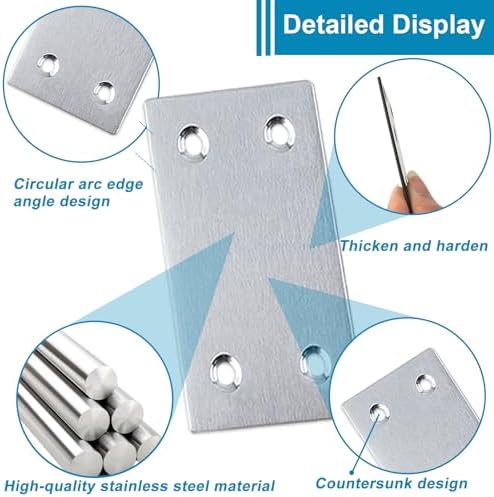 50PCS Flat Straight Brace Brackets,2.35x1.5 Stainless Steel Brackets