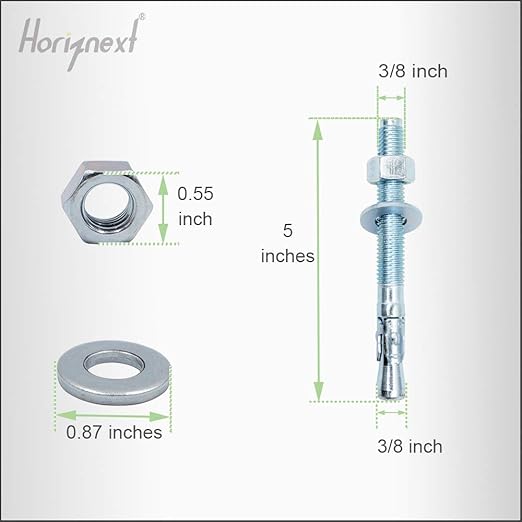 3/8" x 5" Wedge Anchor, for Cement and Concrete only, zinc-Plated Carbon Steel Screws and lag Bolts （ 100 pcs