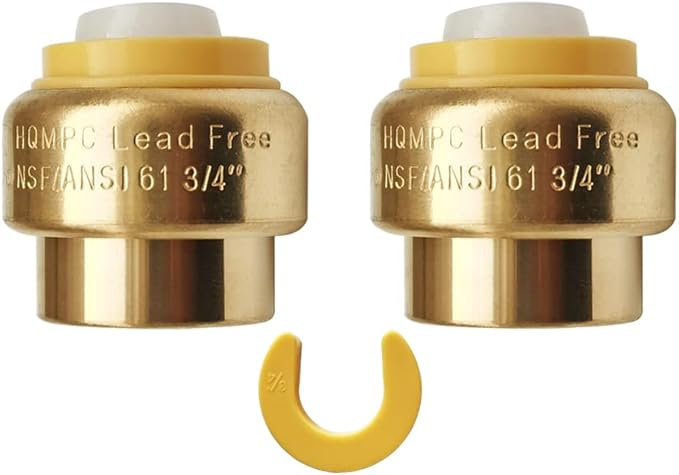 HQMPC 3/4" Push Fit PEX End Cap, Push-to-Connect Brass Plumbing Fittings No Lead Brass Plumbing Fittings with Disconnect Clip for Copper, CPVC 2Pcs