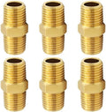 6 Pcs Brass Pipe fittings, 3/8" x 3/8" NPT Male Hex Nipple adapter coupler
