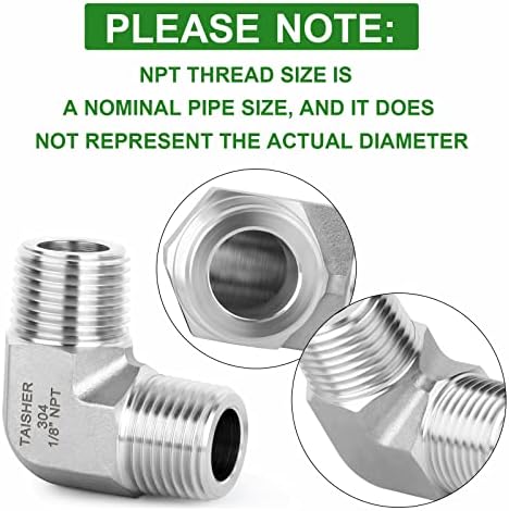TAISHER 2PCS 304 Stainless Steel 90 Degree Barstock Street Elbow, 1/8" NPT Male Pipe to 1/8" NPT Male 304 Stainless Pipe Fitting