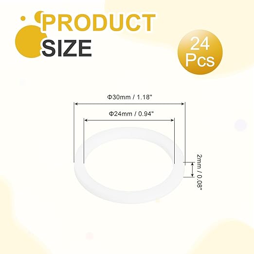 MECCANIXITY PTFE Flat Washers, 24Pack 30mm OD 24mm ID 2mm Thick Sealing Spacer Gasket Ring for Faucet Pipe Hose Bolt Machinery, White
