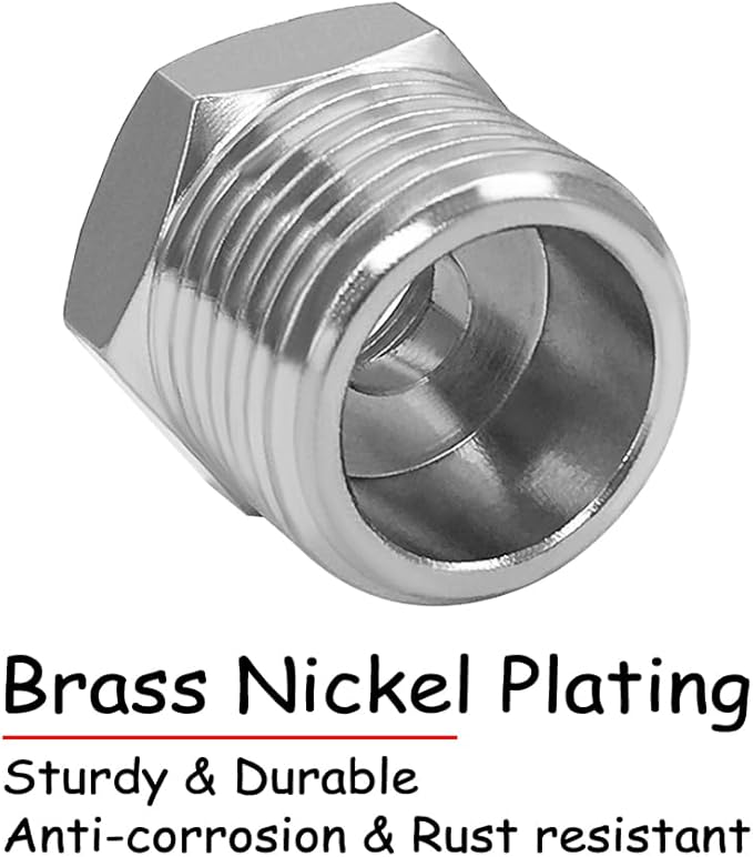 3PCS Water Line Adapter, 1/2" Male to 3/8" Female Reducer Bushing, Brass Nickel Plating Compression Fitting for Kitchen Bathroom Faucet Supply Line Hose Stop Valve Connector with Rubber Washer
