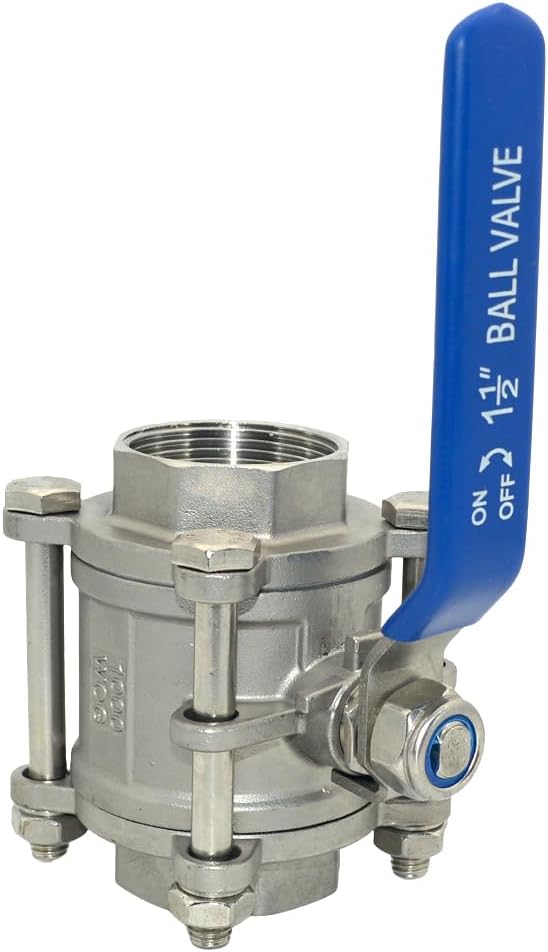 Ball Valve NPT Thread - Stainless Steel 304 Female 3-Piece Full Port(1-1/2'')