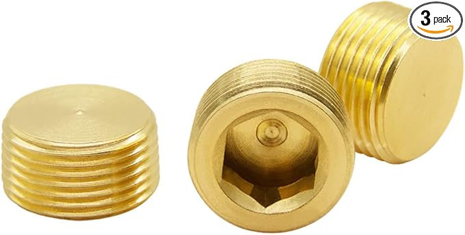 Hooshing 3PCS 3/4" NPT Male Thread Brass Pipe Plug Internal Hex Socket Plug
