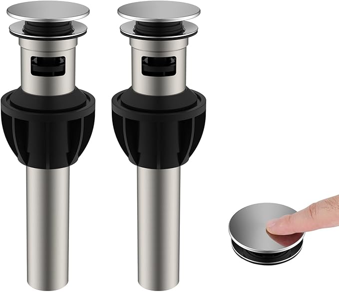 Hibbent 2 Pack Metal Bathroom Sink Drain with Overflow, Pop Up Detachable Stopper, Stainless Steel Vessel Lavatory Vanity Sink Strainer, Anti-Clogging Design, Chrome