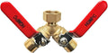 HQMPC Garden Hose Y Valve Splitter With Stainless Steel Long Handle - Brass 2 Way Water Adapter, 3/4" GHT Thread