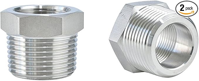 Joywayus Stainless Steel Hex Head Bushing Reducer Pipe Fitting 1/2 NPT Male × 3/8 NPT Female (Pack of 2)