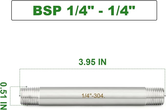 TAISHER 2PCS Stainless Steel Pipe Fittings, 1/4" BSP Male x 1/4" BSP Male Threaded, 4" Length Nipple Cast Pipe