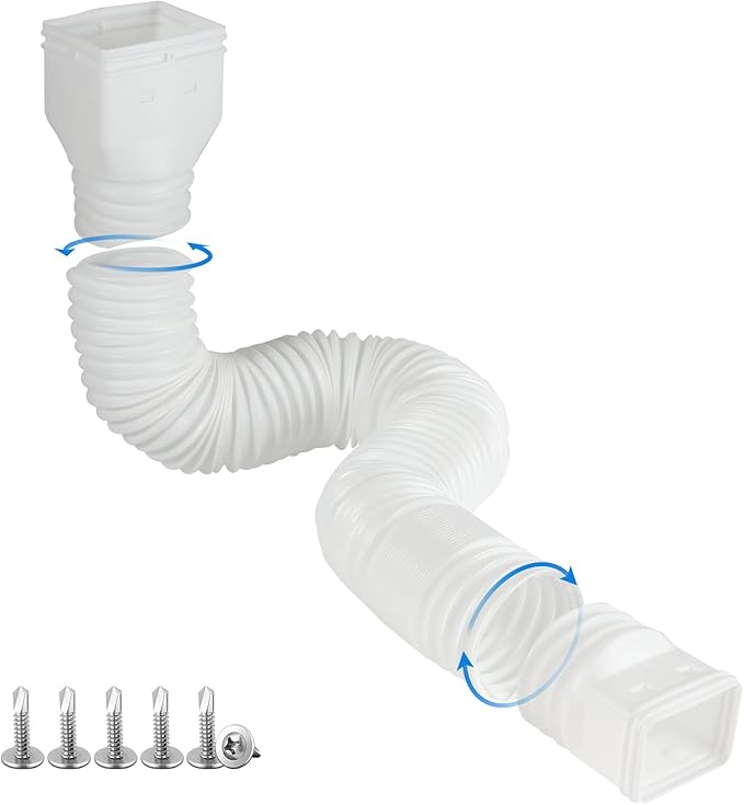 White 1-Pack Rain Gutter Downspout Extensions Flexible, Drain Downspout Extender,Down Spout Drain Extender, Gutter Connector Rainwater Drainage,Extendable from 21 to 68 Inches
